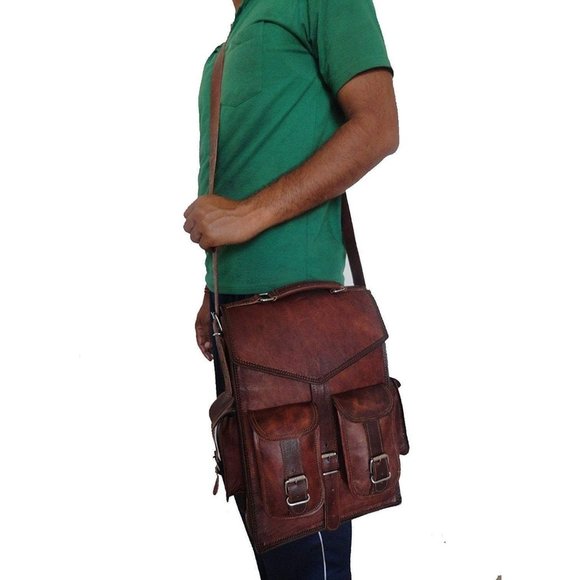 Top Grain Leather Backpack Laptop Messenger School Bag Rucksack Sling Men - Picture 5 of 6